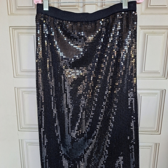 Linea Gorgeous Black Sequin Skirt SzXL Pullon Elastic Waist Nylon/Cotton - Picture 2 of 7
